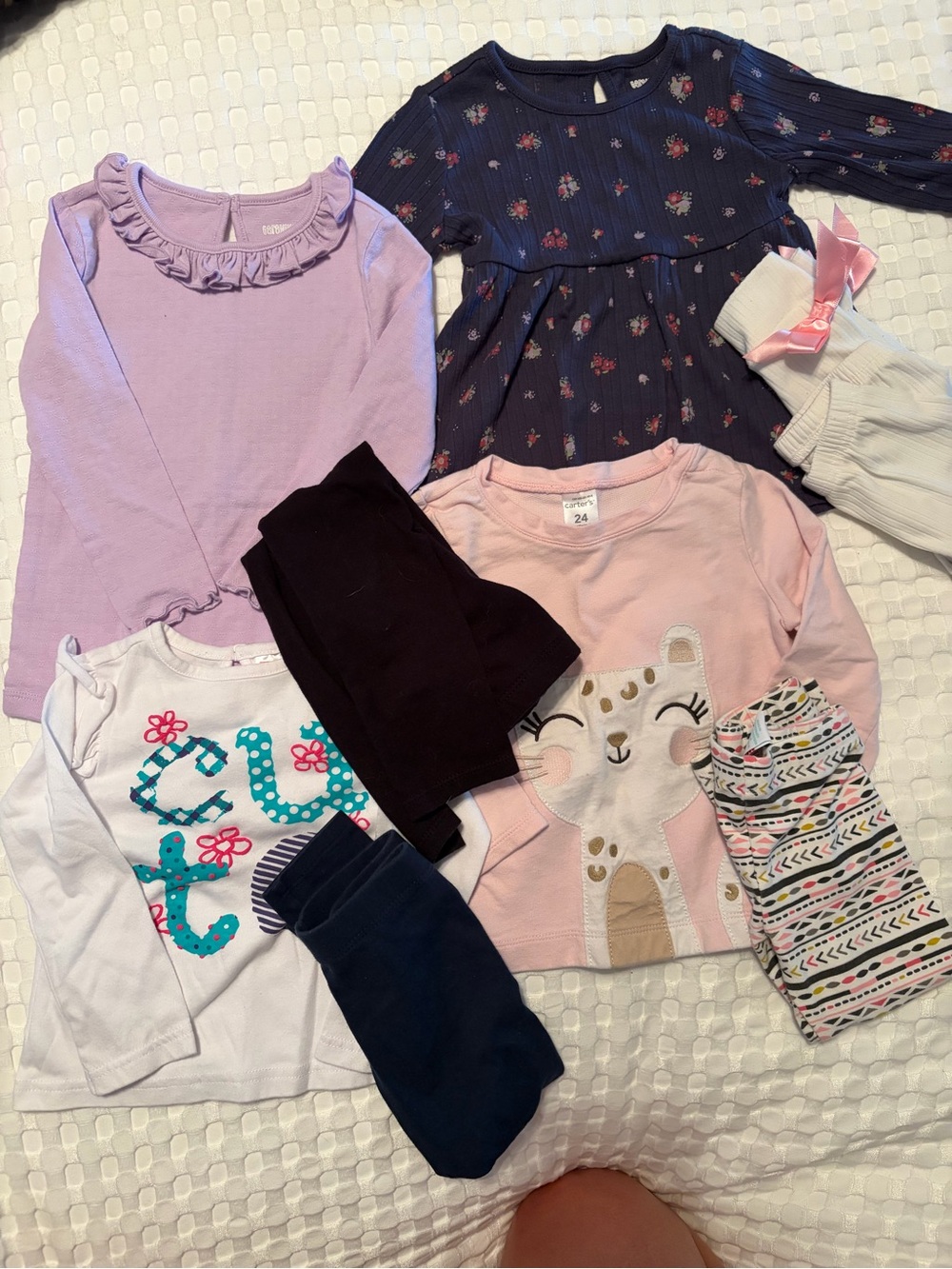 Girls' Mixed Long Sleeve Matching Set in Lavender, Navy, Pink and White